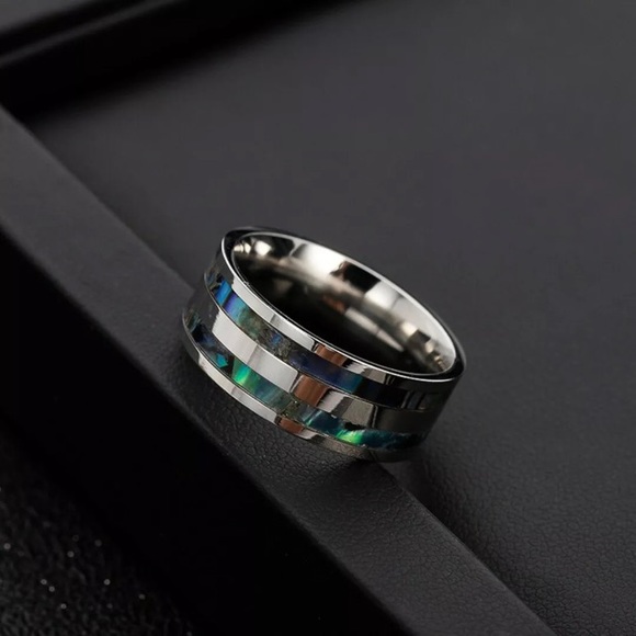 👑Men 8MM wide titanium stainless steel abalone - Picture 4 of 7